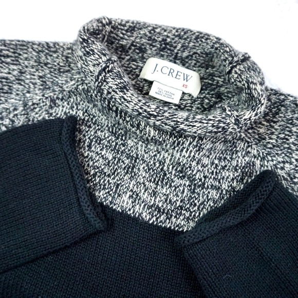 J.Crew Striped Turtleneck Sweater Knitwear Black Gray Wool Cotton Women's XS - Picture 1 of 8